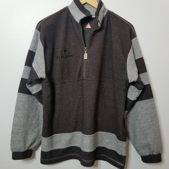 Le Coq Sportif Half Zip Mock Neck Fleece Pullover Gray Sweatshirt - Picture 2 of 5